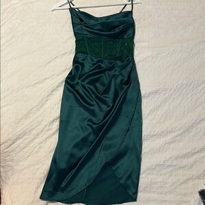 Green Satin Dress with Slit